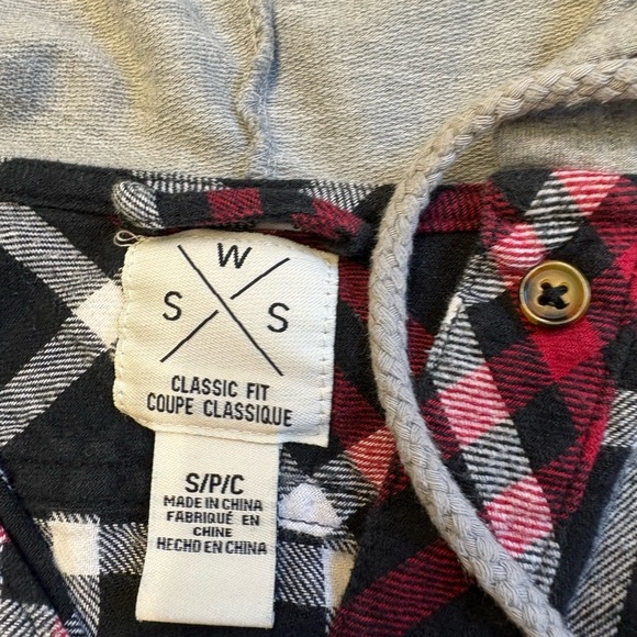 Hooded Flannel long sleeve button up red flannel grey hood size Small - Picture 2 of 8